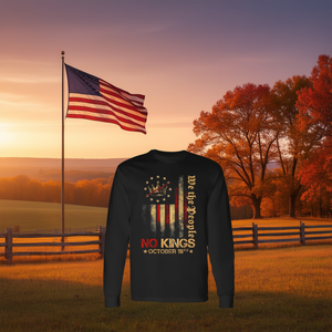 No Kings Vintage America Flag 1776 October 18 T-shirt a maniche lunghe - Product Image 3