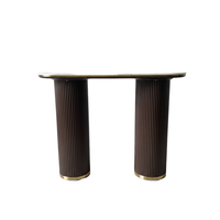 Bureau d'angle personnalisé avec plateau en pierre, design moderne et luxueux, pieds cylindriques en bois, table de bureau triangulaire, bureau d'ordinateur de direction