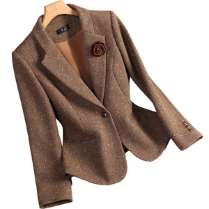 Women's Wool Blazer Coffee Color Slim Fit Autumn Winter Casual Suit GDX1669 - Product Image 5