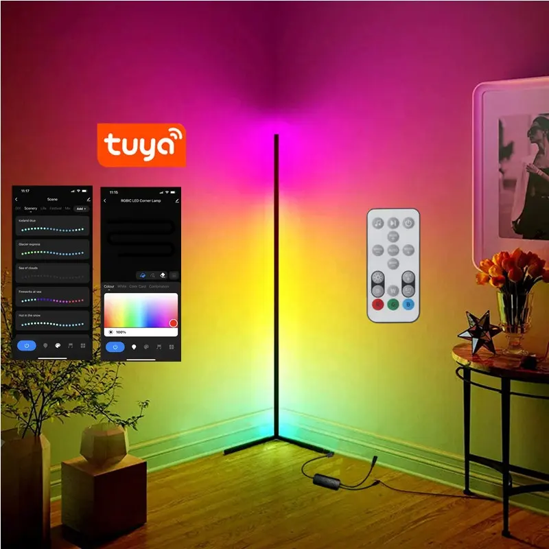 Creative DIY RGB ปรับมัลติฟังก์ชั่แสงที่น่าตื่นตาตื่นใจแสงอารมณ์ App รีโมทคอนโทรล LED โคมไฟตั้งพื้นมุม