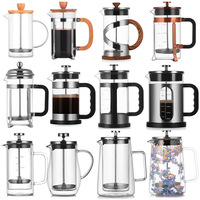 Cafetière à piston carrée en verre noir de 1000 ml, portable, pour la maison, avec piston et couvercle en acier inoxydable