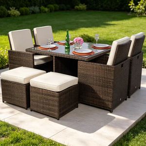 PE <strong>Rattan</strong> Outdoor Dining Set Aluminum Anti-Rust Weatherproof Set Tempered Glass Top Hotel Villa Patio <strong>Garden</strong> <strong>Furniture</strong> - Product Image 1