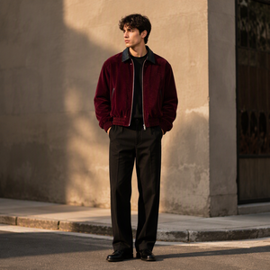 Wholesale Custom Logo Men's Corduroy Cropped <b>Zip</b>-<b>Up</b> <b>Jacket</b> Faux Leather Collar Bomber Streetwear Fashion Outerwear OEM Available - Product Image 4