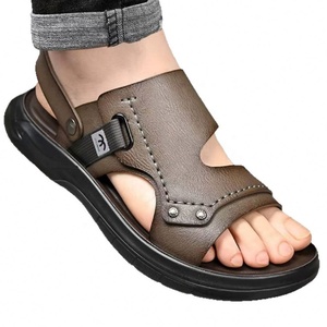 Sandales pour hommes à bride en T, en cuir véritable, à bout ouvert, semelle extérieure en caoutchouc antidérapante, chaussures décontractées pour l'extérieur, modèle 9927 - Product Image 2