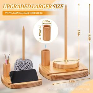 Wooden Yarn <b>Storage</b> <b>Rotating</b> Spool <b>Rack</b> With Phone Stand Desktop Organizer 360 Degree Rotation Knitting Craft Supply Holder - Product Image 4