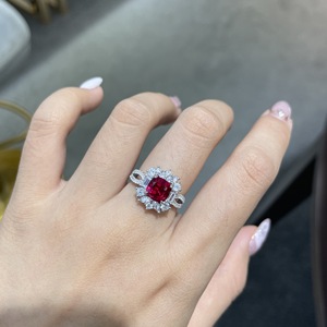 国境を越えたライブ放送 新品 2カラット ピロー型人工ルビー 金メッキ925シルバー レディース象嵌セイコー ピジョンレッド レトロリング - Product Image 5