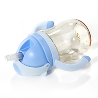 Biberon portable Wellfine PPSU PP Mini pour bébé, isolé, luxueux, avec paille transparente, poignée, sans BPA, écologique, dessin animé, 10 oz, nouveau-né