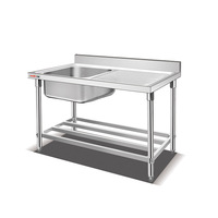 Acier inoxydable SS 201 304 Table de travail d'évier Table de travail de cuisine commerciale Établi sur mesure Double bols Tables d'évier industrielles