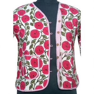 Veste courte en coton matelassé de style bohème indien pour femmes, nouveau style, imprimé floral, rayures tricotées, écologique, respirante - Product Image 5