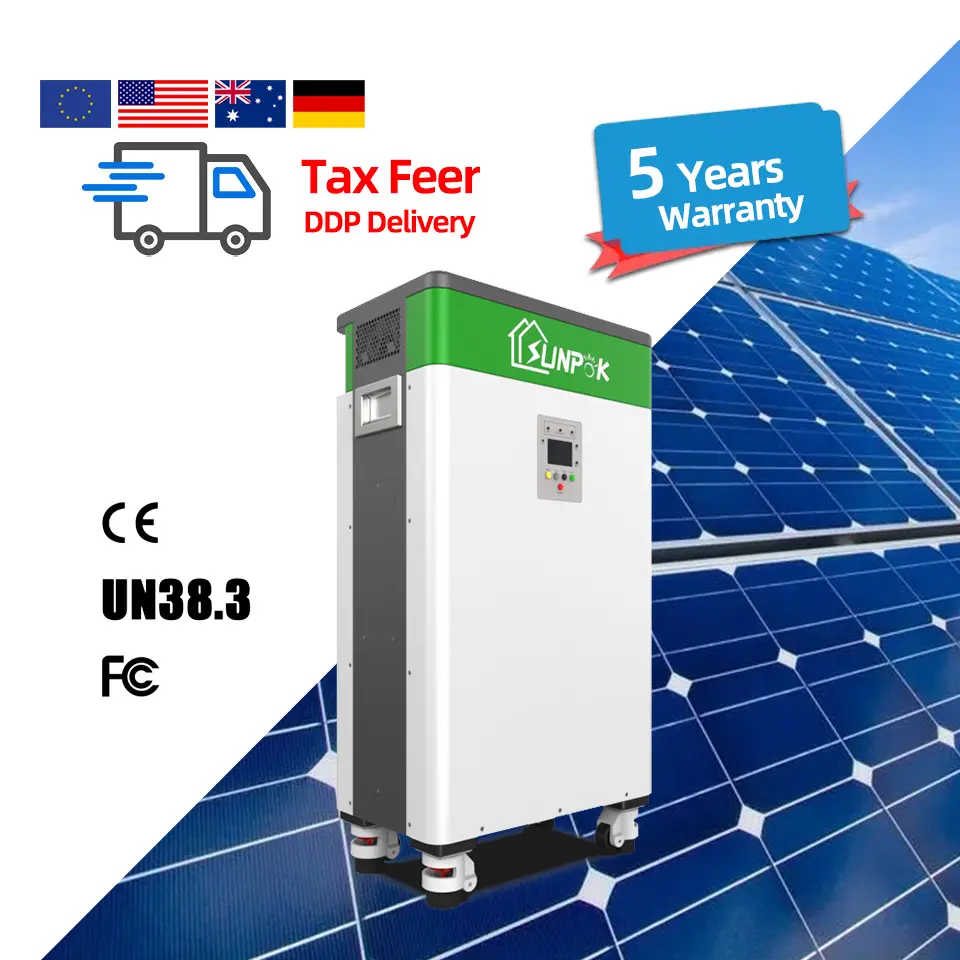 Sunpok-inversor y batería de litio todo en uno, sistema de almacenamiento de energía solar para el hogar