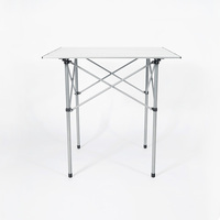 Table pliante moderne en aluminium pour l'extérieur, idéale pour les repas en cour, le camping, mobilier métallique avec design de panneaux imitation bois