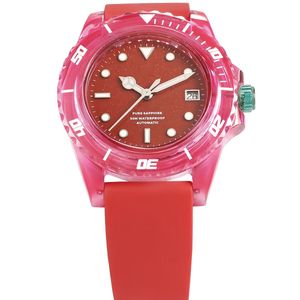 Wholesale Transparent Case <strong>Automatic</strong> <strong>Self</strong>-<strong>winding</strong> Mechanical <strong>Watch</strong> Red Dial Silicone Strap Waterproof Fashion Wristwatch - Product Image 3