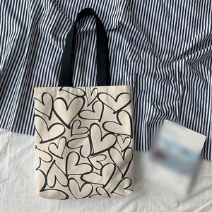 Bolsa de Hombro de Lona con Estampado de Corazones y Puntos, Creativa, para Mujer, Versátil, Linda, para Estudiantes, Otoño - Product Image 4