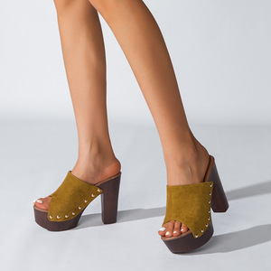 Women's Heeled Sandals Open Toe Chunky <b>Heel</b> Platform High <b>Heel</b> EVA Outsole Pu Lining Solid <b>Red</b> Suede Stones Design Height - Product Image 2