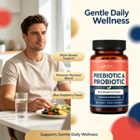 SYC BIO Vitamines prébiotiques et probiotiques pour adultes en gommes, soutien doux et confortable, 50 unités, saveur framboise bleue, OEM, marque privée, approvisionnement en gros