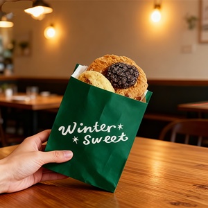 Sac d'emballage pour boulangerie personnalisé avec logo de restaurant, sac biodégradable pour baguette, bretzel, croissant, en papier kraft brun et blanc - Product Image 5