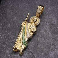 Collier Pendentif Saint Thaddée en Or Rempli de Zircon et Strass, Breloque San Judas, Bijoux pour Homme, Idéal Cadeau, Vente en Gros