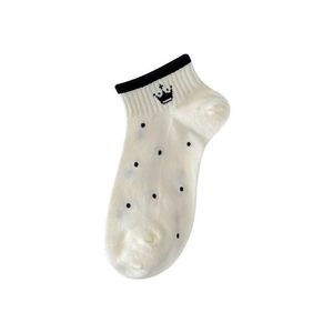 Ankle <b>Socks</b> White Breathable Polyester Youth Casual Low Top With Bow Polka Dot Crown Design - Product Image 4