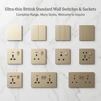 Prise murale ultra-fine en PC doré ignifuge, série complète conforme aux normes britanniques pour projets résidentiels et hôteliers