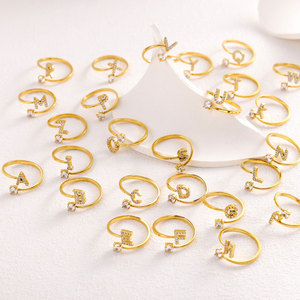 Anillos Ajustables de Acero Inoxidable 316L con Circonita y Piedras Preciosas, Chapados en Oro de 14k y 18k, Resistentes al Agua y al Deslustre, para Mujer - Product Image 1