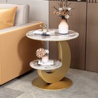 Table d'appoint moderne en dalle de roche à double couche Petite table basse en fer pour salon/salle à manger Balcon Chambre à coucher Armoire de chevet
