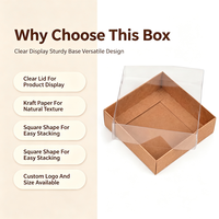 Boîte cadeau carrée en papier kraft avec couvercle transparent en PVC, boîte d'emballage pliable pour bonbons, bijoux, artisanat fait main, logo personnalisé