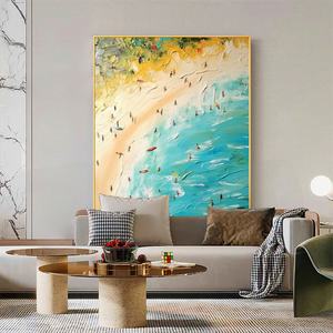 Pintura al Óleo Acrílica Moderna de Playa sobre Lienzo, Arte de Playa Dorada de Verano, Arte de Pared para el Hogar, Oficina, Sala de Estar, Pintura Estética - Product Image 1