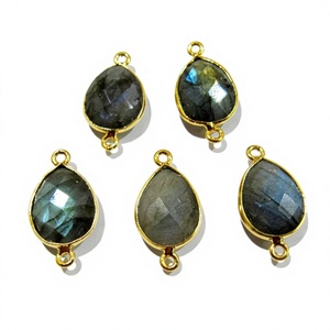 2 Pcs Set Natural Labradorite Pear Shape 10x13mm Briolette Connectors Blue Flashy Gemstone - Product Image 1