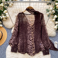 Chemisier ample et élégant à manches longues imprimé léopard col en V vintage pour femme, idéal pour le bureau ou les occasions décontractées printemps-automne