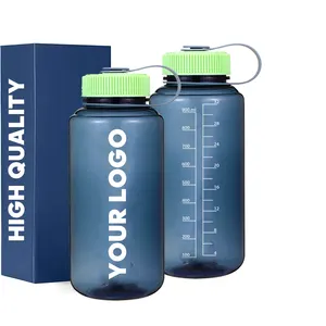 High Quality 32OZ 1 Liter Custom Transparent Plastic Wide mouth Lightweight Drinking Water Bottle Reusable For Hiking Gym Sport