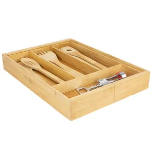 Plateau à ustensiles en bambou filé extensible Plateau à couverts en bambou spacieux pour l'organisation de la cuisine - Product Image 6