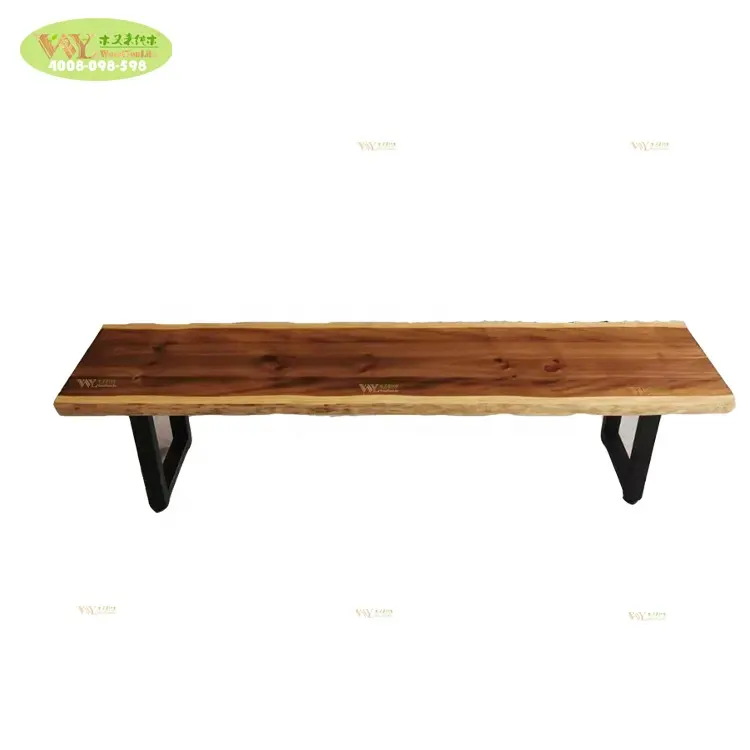 Factory Price Customized Solid Wood Bench With Metal Legs / Iron Wood Bench For Restaurant Use