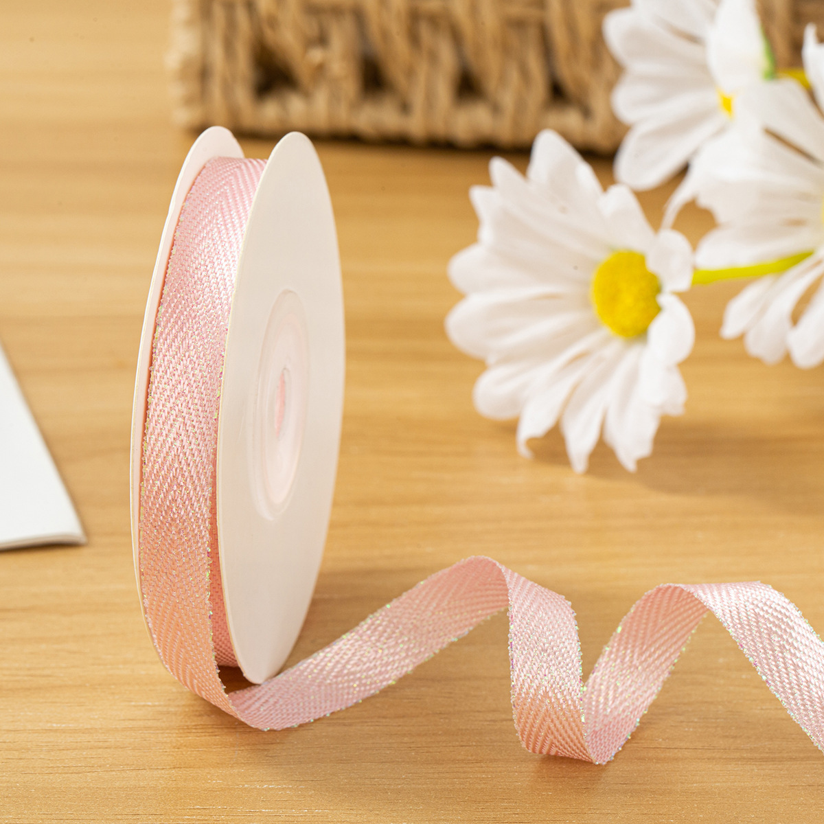 1cm pink herringbone candy-colored ribbon, 10 yards