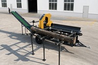 Mesin Pemroses Kayu Bakar RM500 PLUS-Eco Log Splitter dengan Mesin Bensin 45T 500mm Baji Pemisah 6 Arah Konveyor 3.2m