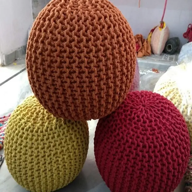 Pouf lavorato a maglia in cotone mobili per soggiorno Pouf lavorato a maglia contemporaneo cuscini per pavimento sgabello e Pouf scatola di cartone moderna per la casa