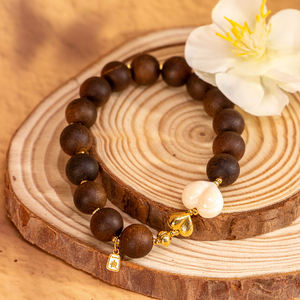 Pulsera de Cuentas de Madera de Arar Natural de Indonesia, Estilo Vintage Clásico, con Perla de Agua Dulce, Origen Guangdong, Genuina - Product Image 1