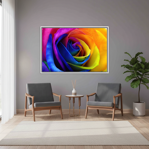 Printed Canvas Artwork: Floral Canvas with Rainbow Rose Design,WHITE <b>FRAMED</b> CANVAS - Product Image 3