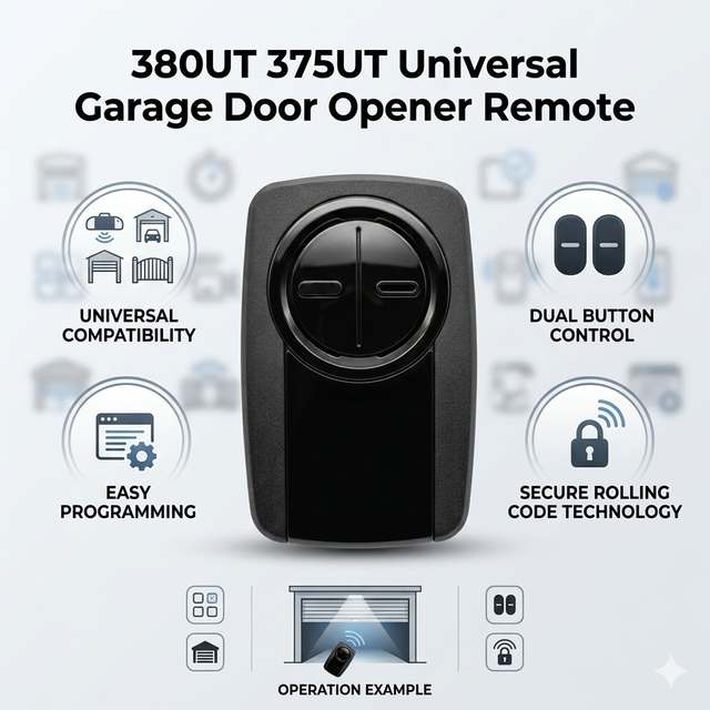 380UT 375UT Universal Garage Door Opener Remote for Klik5u-Bk2 Klik3u-Bk Remote