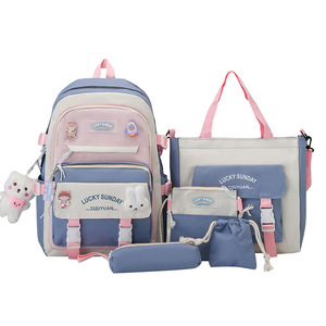 Venta al por mayor de fábrica, mochilas escolares de moda para niños, conjunto de <span class=keywords><strong>5</strong></span> Uds., mochilas grandes para estudiantes, mochila escolar para niñas y mujeres, mochilas universitarias - Product Image 1
