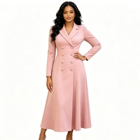 Robe longue de costume pour femme à revers crantés, manches longues, double boutonnage, ceinturée, coupe évasée, marque privée Sehe Fashion