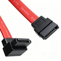 Cable de Datos SATA de 7 Pines Macho a Macho Recto a 90 Grados, Arnés de Cableado de PVC Rojo de 26AWG para Almacenamiento Interno de PC HDD SSD