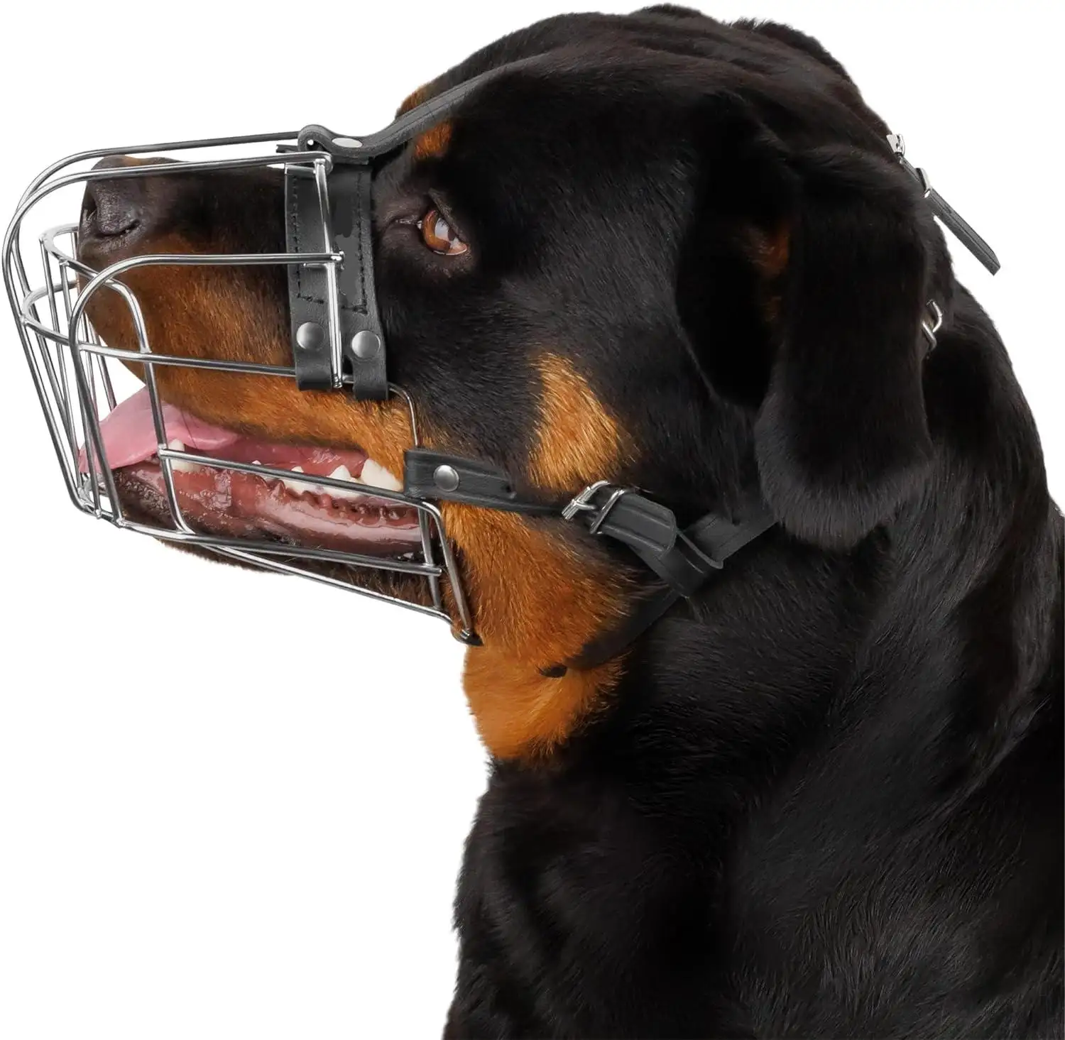 High quality Adjustable Leather Straps Dog Muzzle Wire Basket for Large dog