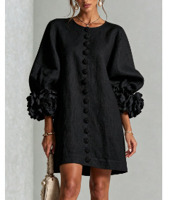 OEM/ODM Nuovi <span class=keywords><strong>Abiti</strong></span> Femminili di Alta Qualità, <span class=keywords><strong>Manica</strong></span> <span class=keywords><strong>Lunga</strong></span>, Design Casual, Linea A, Vestito Floreale Comodo - Product Image 3