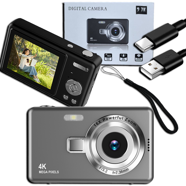 2026 New Multi Color Video Creative Rechargeable 2.4 Inch Screen 16X Zoom 4K Walkie Talkie Digital Camera Q12 CCD 800mAh Lithium