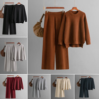 Ensemble de chandail tricoté d'hiver P-210, chandail ample et pantalon large, ensemble 2 pièces en tricot doux et chaud pour femmes, costumes de bureau