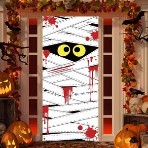 Décorations de fête d'Halloween pour maison hantée : Housse de porte effrayante <span class=keywords><strong>Clown</strong></span> Zombie, Bannière suspendue personnalisable pour la maison - Product Image 6