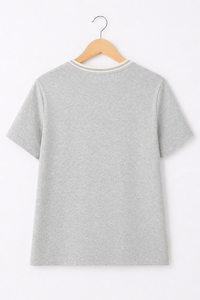 ซื้อเสื้อยืดลำลองสีเทาสำหรับผู้หญิง แขนสั้น คอกลม ปักลายลูกไม้ แฟชั่นเสื้อฤดูร้อนสำหรับใส่ในชีวิตประจำวัน - Product Image 3