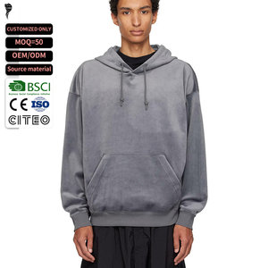 Sweat-shirt à capuche oversize pour homme en molleton de coton, couleur unie, décontracté, épaules tombantes, en velours côtelé - Product Image 1