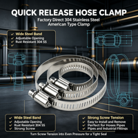 Industrial Hardware Fitting Stainless Steel Bolt Hose Clamp Quick Release Structure for Multiple Hose Diameter Fastening