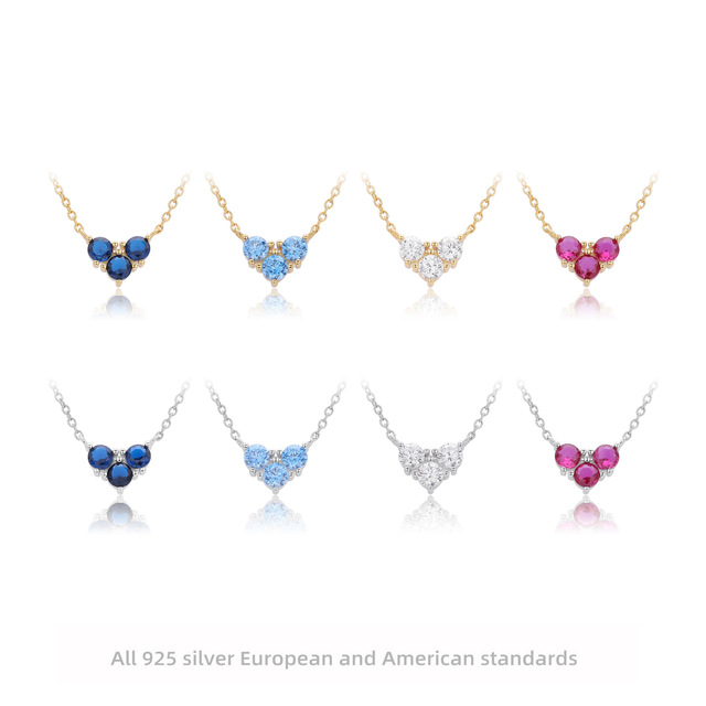 OAHLAN Luxury High Quality 925 Sterling Silver Necklace Vintage Rhodium Plated Heart Design Colored Zircon Chains for Women